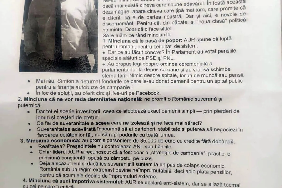 MÂRȘĂVIA LUI NICUȘOR: FOI A4 CU MESAJE DENIGRATOARE LA ADRESA LUI GEORGE SIMION