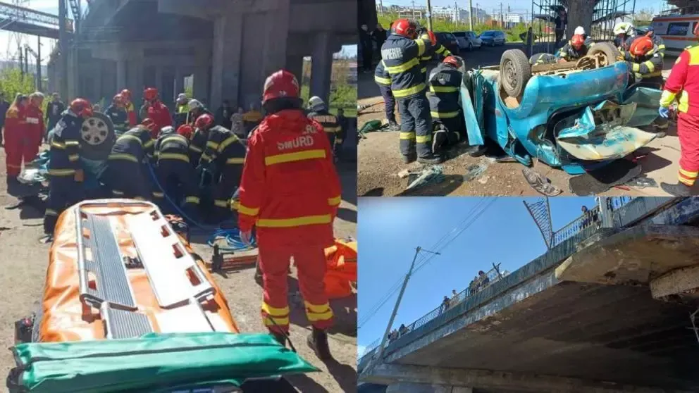 Accident deosebit de grav în Iaşi. O mașină a căzut de pe Pasarela Bucium, după ce s-a ciocnit cu un camion