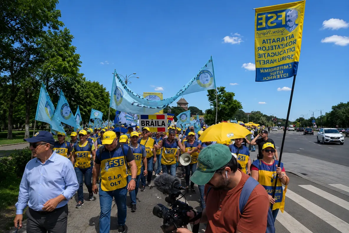 VIDEO Mii de angajați din Educație, în stradă: PROTEST de amploare față de noua Lege a salarizării