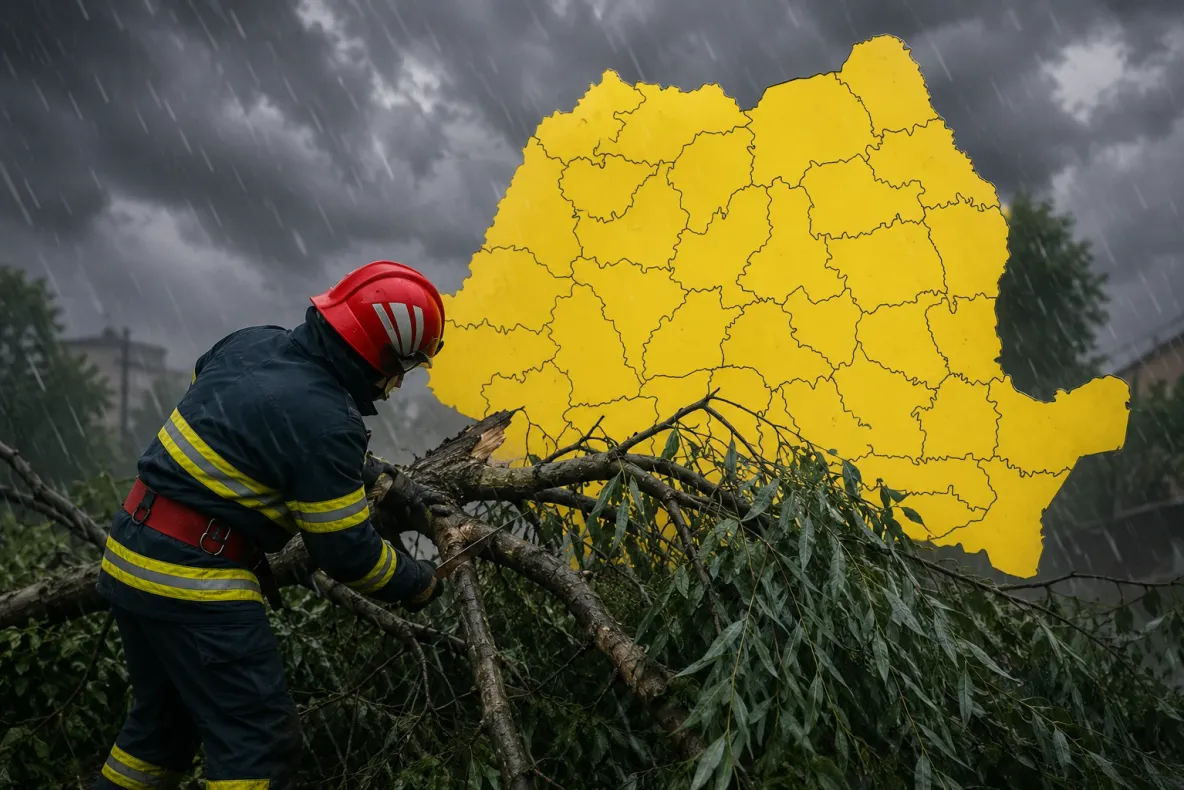 Alertă de la ANM. Cod galben de furtuni, grindină și descărcări electrice în patru județe din țară