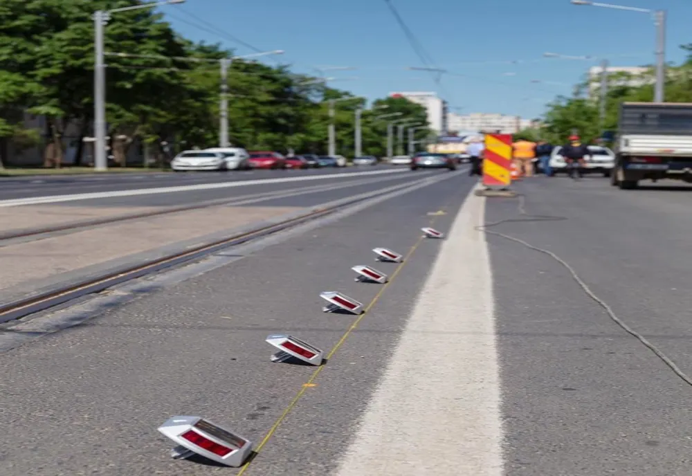Butoni de delimitare a tramvaielor pe străzile din Iaşi - FOTO