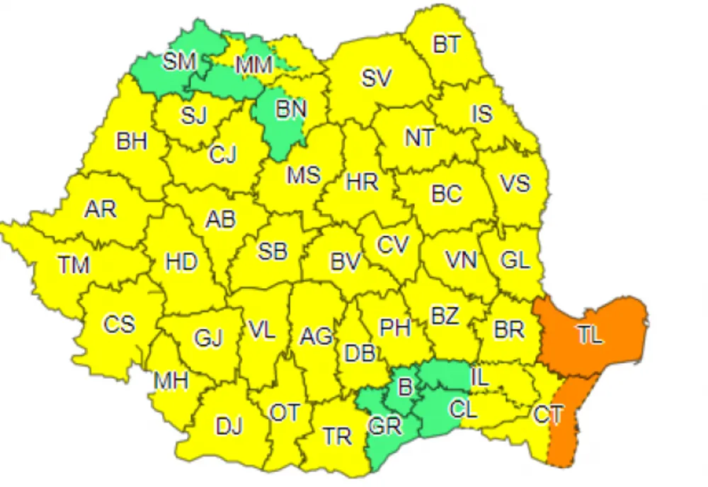 Avertizare COD PORTOCALIU și COD GALBEN de ploi pentru aproape toată țara