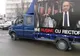 Afiș cu ministrul Justiției, cu mesajul "Mi-e rușine cu rectorul Toader", plimbat prin Iași cu un camion